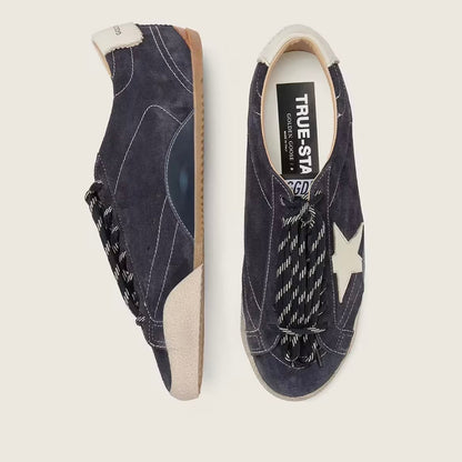 Golden Goose Women's True-Star in dark blue suede with white nappa leather star and heel tab