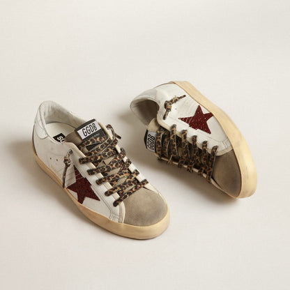 Golden goose Super-Star with burgundy glitter star and silver heel tab