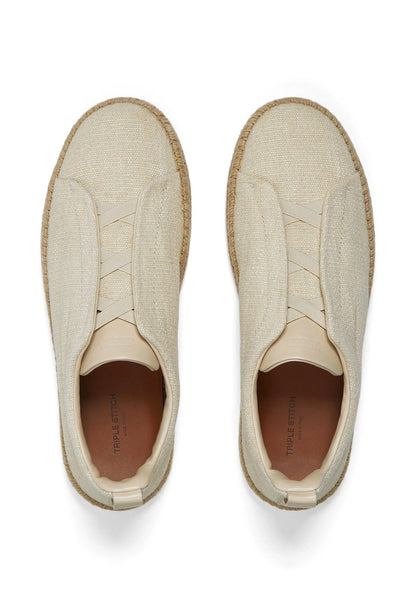 OFF WHITE LINEN AND LEATHER TRIPLE STITCH™ ESPADRILLES